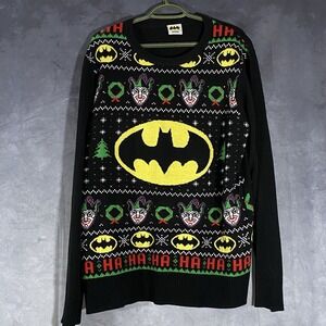 DC Comics Batman Joker Ugly Christmas Sweater Mens XL Black Holiday